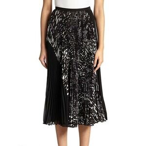 Timo Weiland Joann Skirt Sz 12 Midi White Black abstract Pleated Lined Side Zip